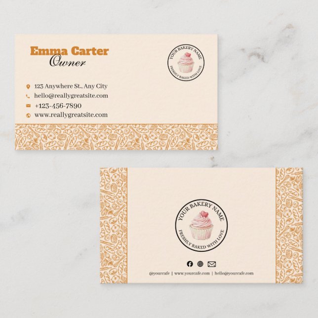 Fidélité Carte de visite Cupcake Crème Rustique Boulangerie (Devant / Derrière)