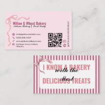Carte de visite de la boulangerie à ruban rose