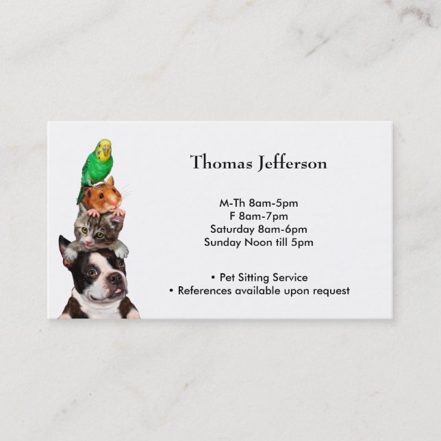 Fidélité Carte de visite du service de pose pour animaux (Devant)