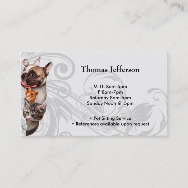 Fidélité Carte de visite du service de pose pour animaux (Devant)