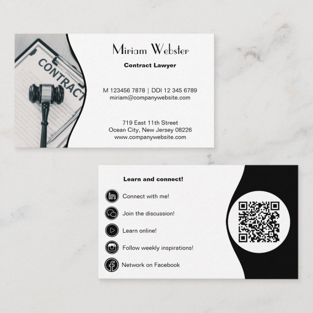 Fidélité Carte de visite professionnelle avocat noir et bla (Devant / Derrière)