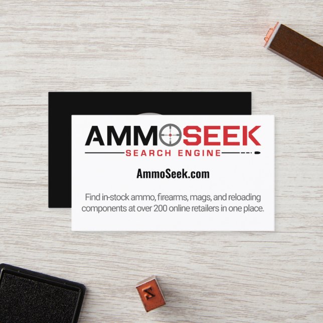 Fidélité Carte de visite promotionnel AmmoSeek (Devant/Arrière en situation)