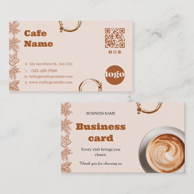 Fidélité Carte de visite QR Code pour Café Rustique (Devant / Derrière)