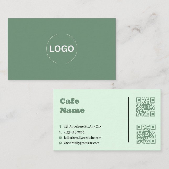 Fidélité Carte de visite QR Code pour le Café Vert (Devant / Derrière)