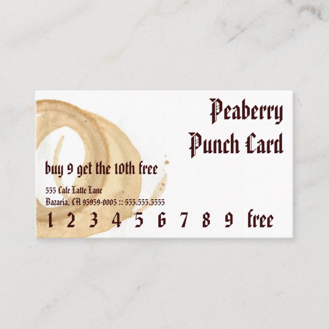 Fidélité Carte perforée d'Américain de tache de café (Devant)