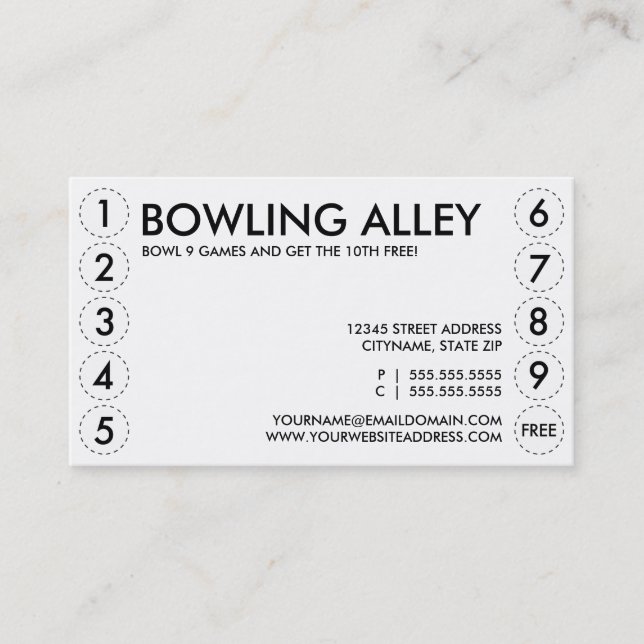 Fidélité carte perforée de bowling (Devant)
