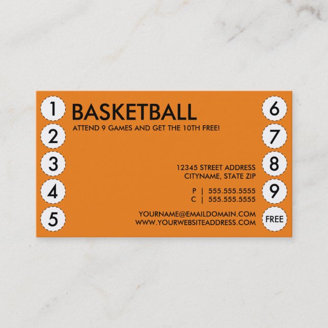 Fidélité carte perforée de matchs de basket (Devant)