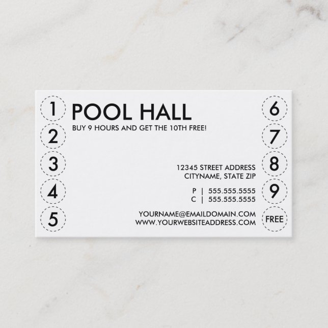 Fidélité carte perforée de salle de billard (Devant)