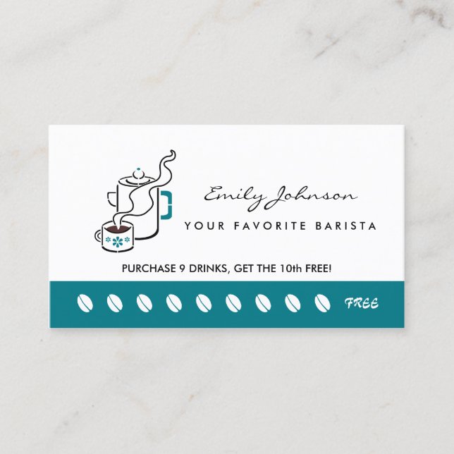 Fidélité Carte Retro Turquoise Pot de café Barista Loyalty  (Devant)