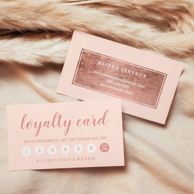 Fidélité Chic rose or typographie blush rose carte de fidél (Chic rose gold typography blush pink loyalty card)