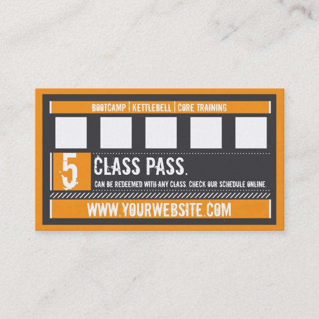 Fidélité Classe Fitness Carte de visite 5 Classe Pass Card (Devant)
