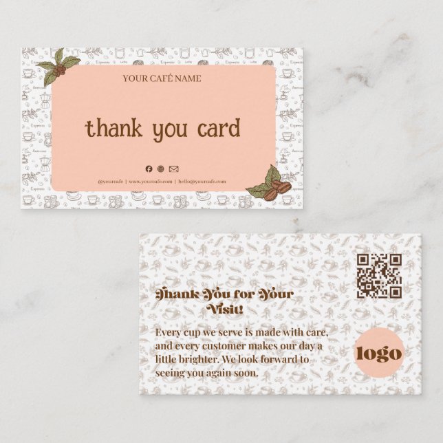 Fidélité Code QR de la carte de remerciement du Café Boho (Devant / Derrière)