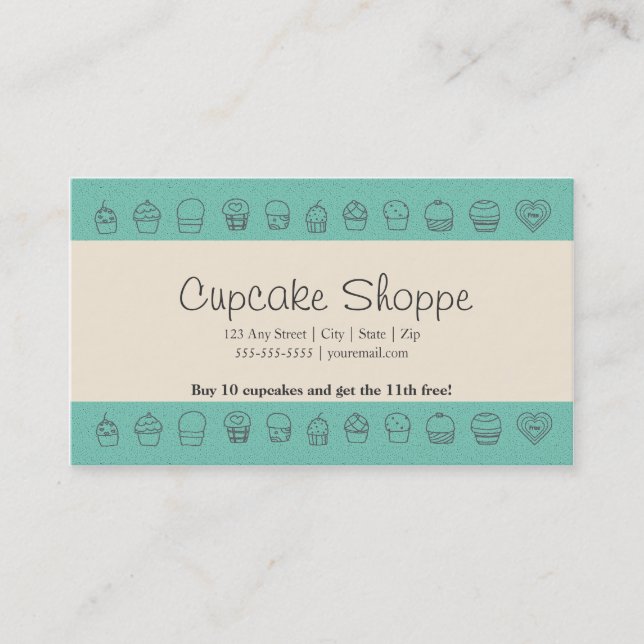 Fidélité Cupcake Loyalty Carte de visite Punch Card (Devant)