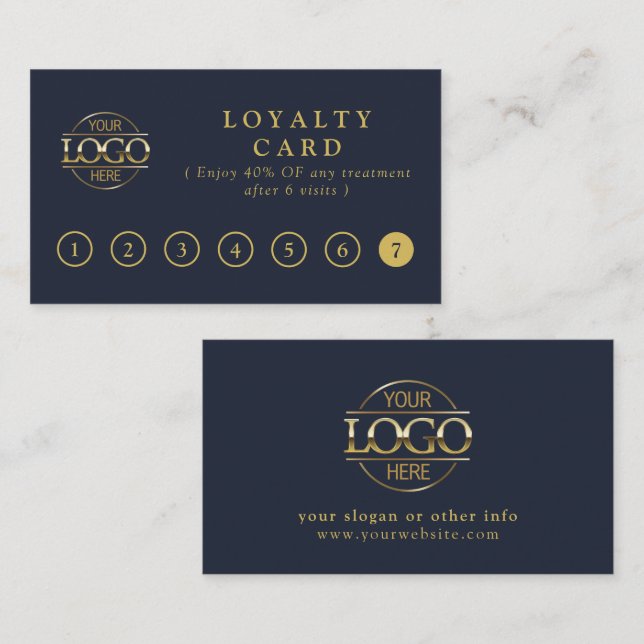 Fidélité Élégant Carte de Récompenses Client Simple Bleu Ma (Devant / Derrière)