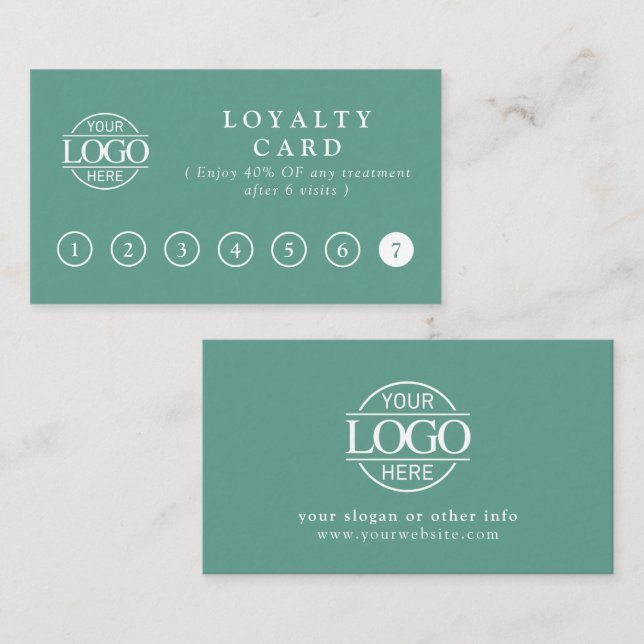 Fidélité Élégant Carte de Récompenses Client Vert Turquoise (Devant / Derrière)