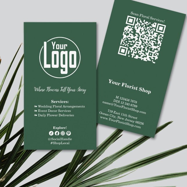 Fidélité Floral Services fleuriste Vert Carte de visite bla (Floral Services Florist Green White Business Card)