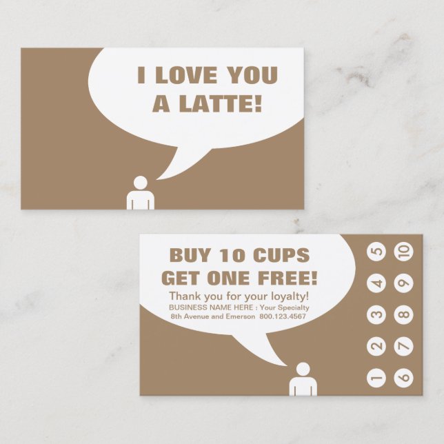 Fidélité je t'aime une carte de punch café latte (Devant / Derrière)
