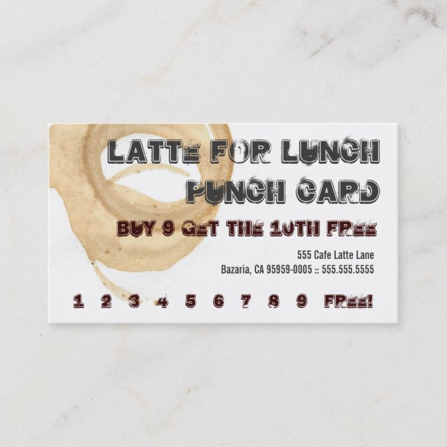Fidélité Latte pour la carte perforée de boissons de café (Devant)