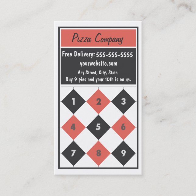 Fidélité Pizza Loyalty Carte de visite Punch Card (Devant)