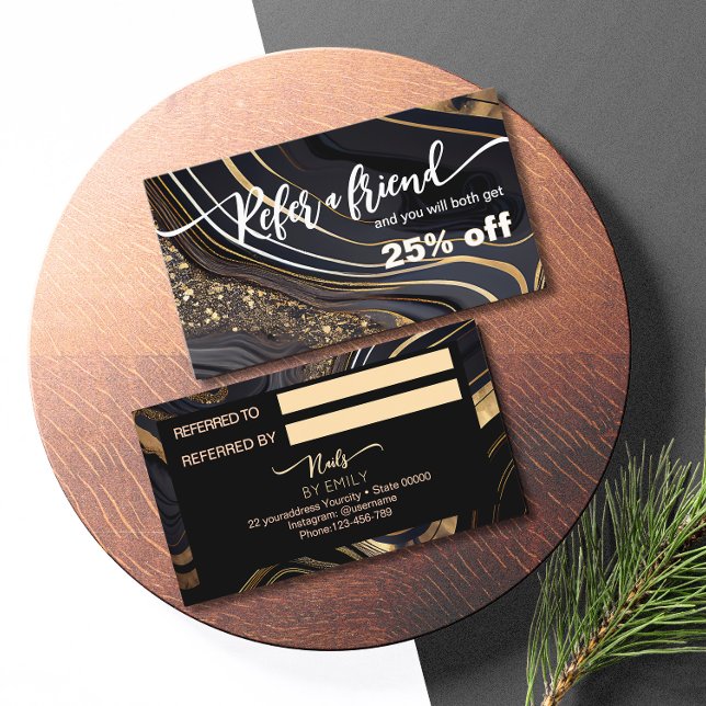 Fidélité Salon à ongles en marbre Référer un ami Carte de r (Créateur téléchargé)