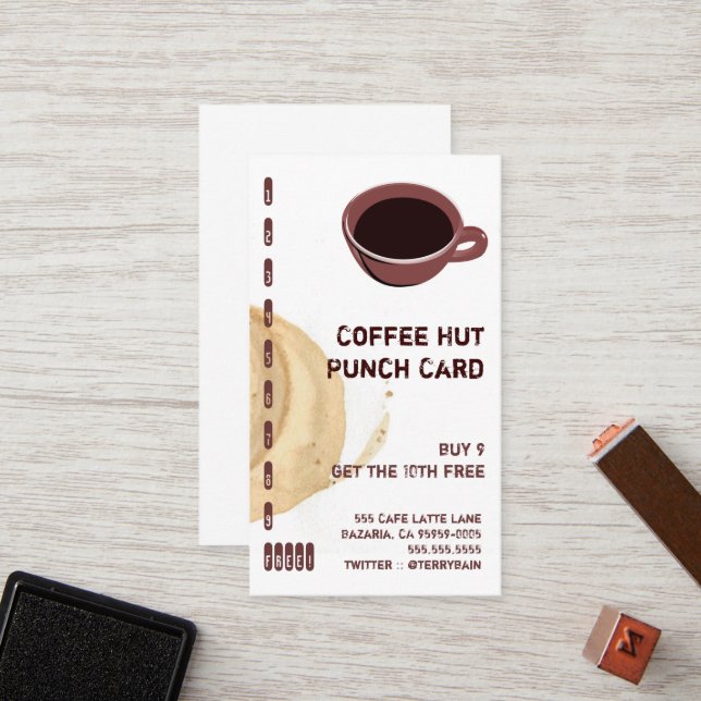 Fidélité Tache de café et carte perforée de boissons de (Devant/Arrière en situation)