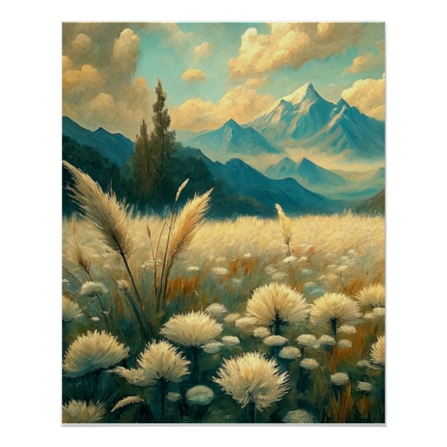 Field Landscape Wild Flowers Wall Poster Art (Devant)