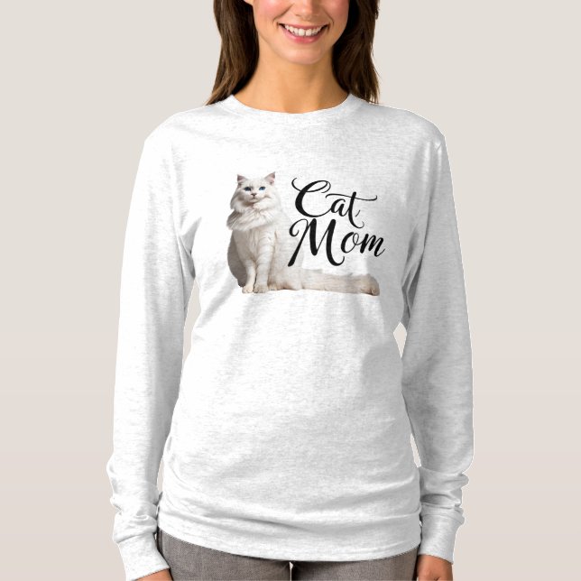 Fier Blanc Maine Coon Chat Maman T-shirt (Devant)