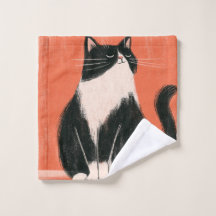 Fier minimaliste Chat Tuxedo sur Orange