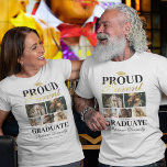 Fier parent de la T-shirt de l'étudiant<br><div class="desc">Un élégant t-shirt de cérémonie de remise des diplômes avec un tableau de mortier des diplômés,  5 photos de votre fils ou de votre fille,  le dicton "parent fier du diplômé",  leur nom,  le lieu d'études et l'année de classe.</div>