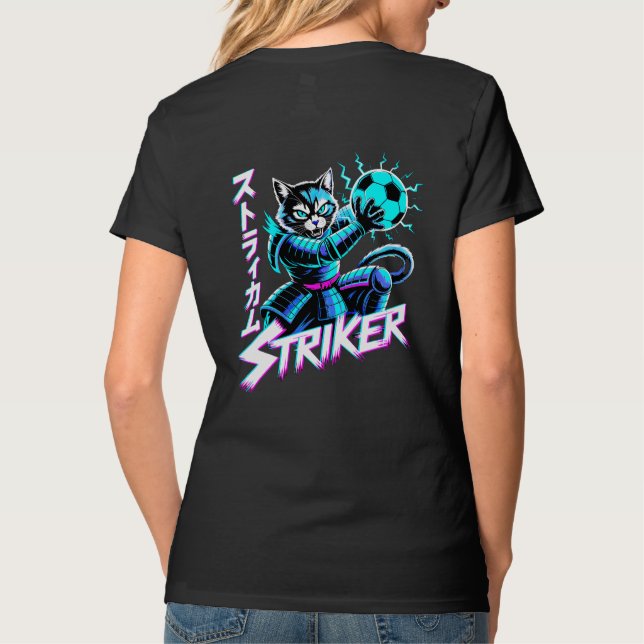Fierce Cyberpunk Cat Goalkeeper T-Shirt for Women (Dos)