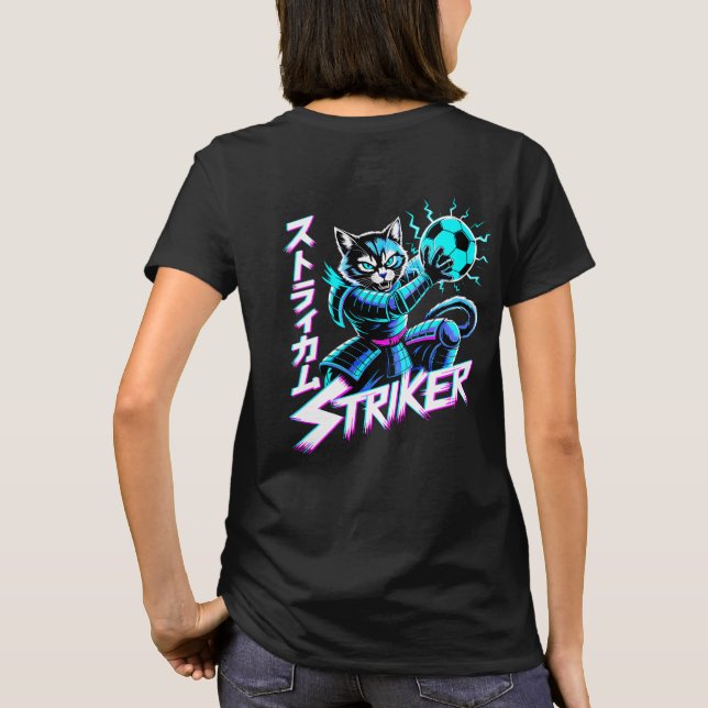Fierce Striker Cat T-Shirt - Anime Soccer Lover  (Dos)