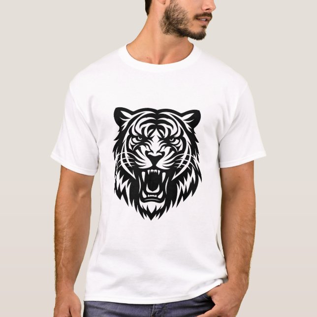 Fierce Tribal Tiger Face T-Shirt Design - Roaring (Devant)