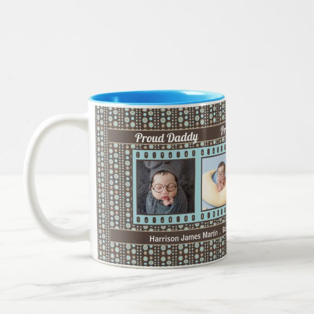 Fière New Daddy 4 Photo Mug Aqua et Brown (Gauche)
