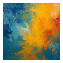 Fiery Orange & Blue Impasto Abstract Art Poster II