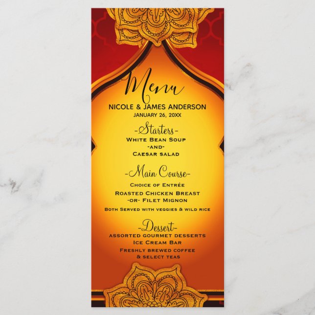 Fiery Red Gold Royal Mandala Indian Menu Marocain (Devant)