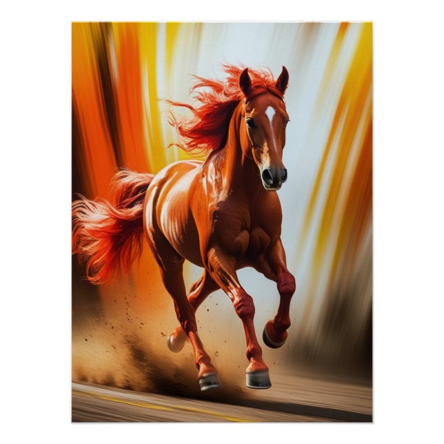 Fiery Running Horse – Dynamic Energy Art Poster (Devant)