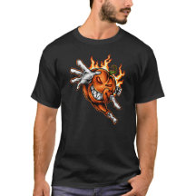 Fiery Super Pumpkin Hero Halloween Mascot T-Shirt