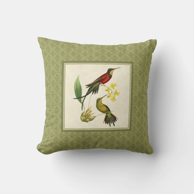 Fiery Topaz Hummingbirds Damask Coussin (Recto)