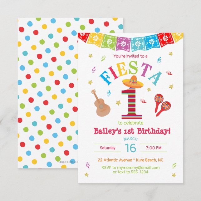 Fiesta 1er Anniversaire Invitation Colorée Mexicai (Devant / Derrière)