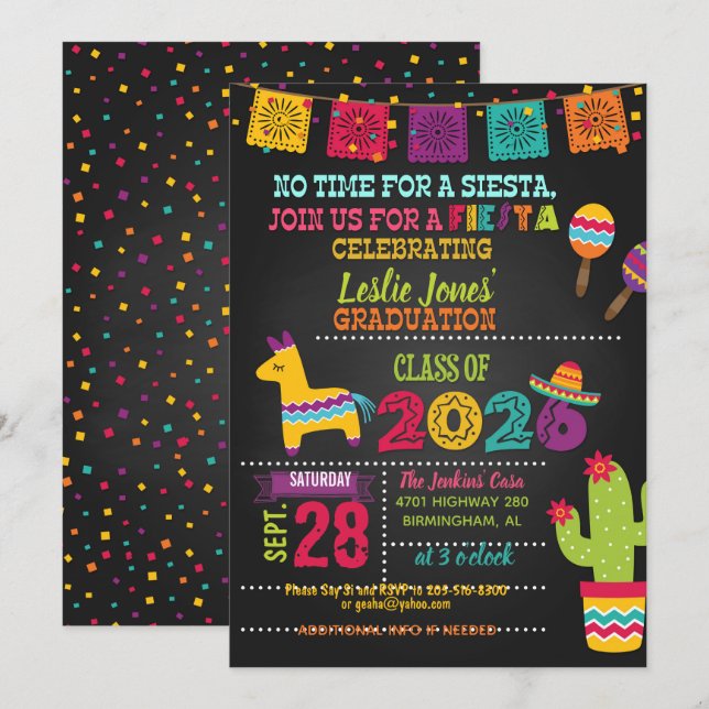 Fiesta 2026 Graduation Invitation - Blk (Devant / Derrière)