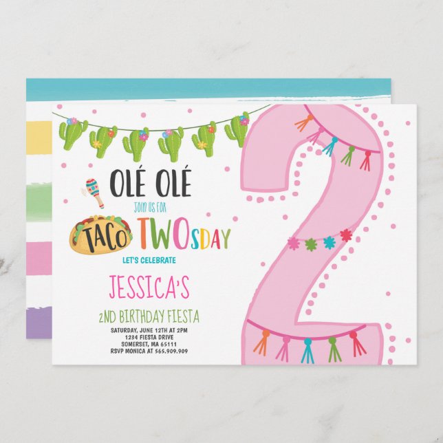 Fiesta 2e anniversaire Invitation Taco fête du Two (Devant / Derrière)