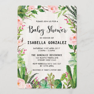 Fiesta Baby shower Invitation Cactus rose Floral