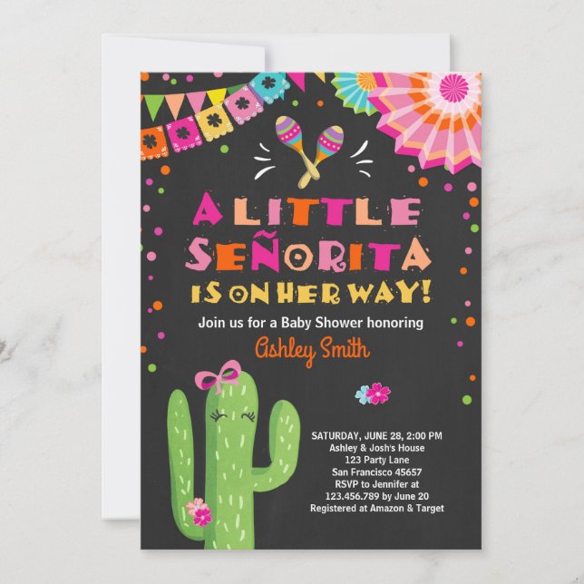 Fiesta Baby shower invitation Floral Senorita Girl (Devant)