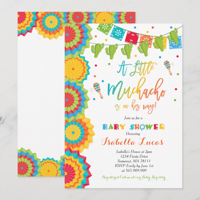 Fiesta Baby shower Invitation garçon Fiesta Douche (Devant / Derrière)