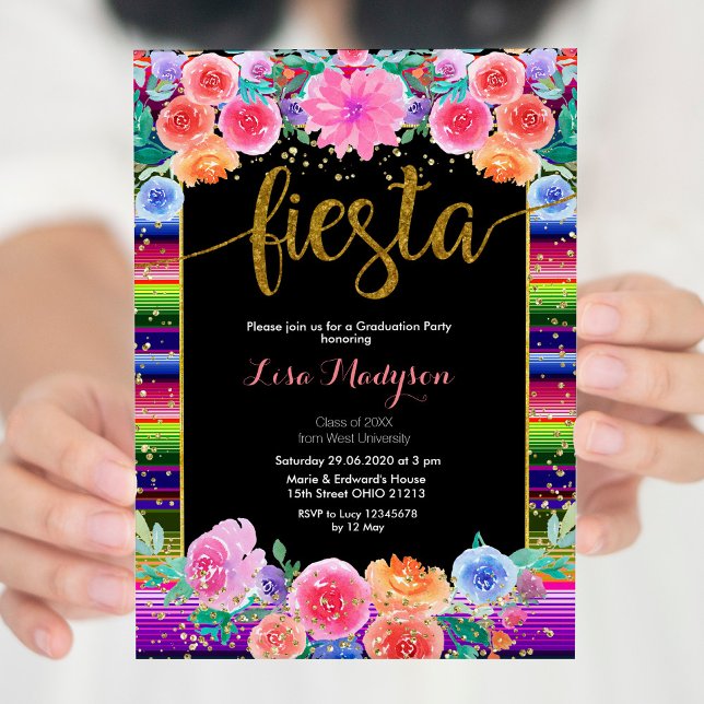 Fiesta Black Graduation Invitation Party Mexicaine (Créateur téléchargé)