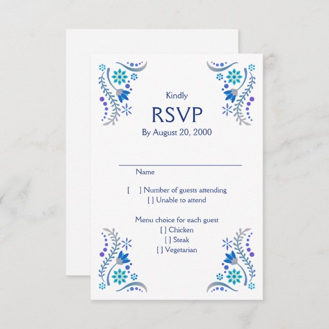 Fiesta Blue Mariage Quinceañera RSVP (Devant / Derrière)