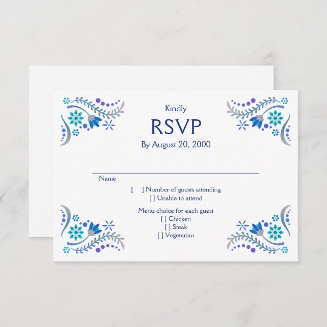 Fiesta Blue Mariage Quinceañera RSVP (Devant / Derrière)