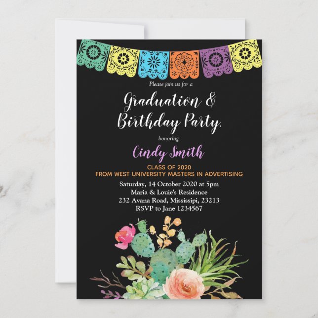 Fiesta cactus Gradus Party Invitation noir (Devant)