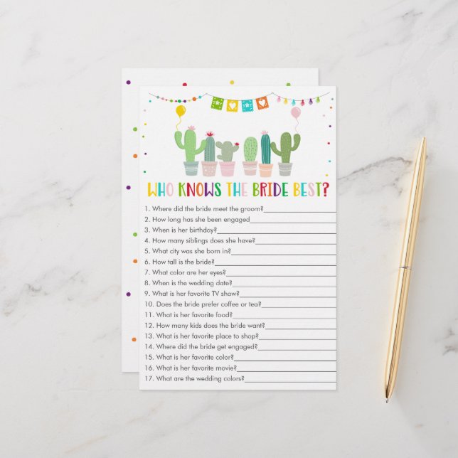 Fiesta Cactus Qui Connaît La Mariée Meilleur Jeu (Devant/Arrière en situation)