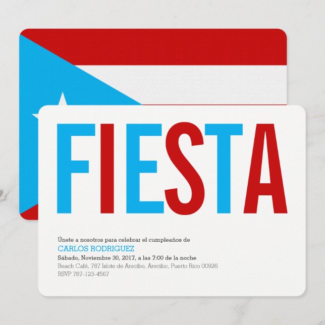 Fiesta : Ciel : Invitation Drapeau de Porto Rico (Devant / Derrière)